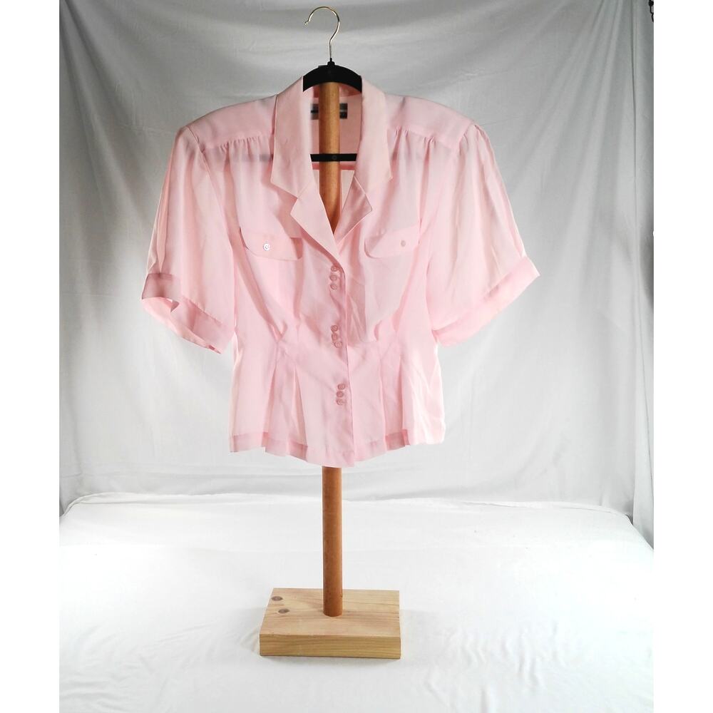 Dana Blake Pink Sheer Blouse Sz 10 Small Pleated Career Top Y2K Cottagecore